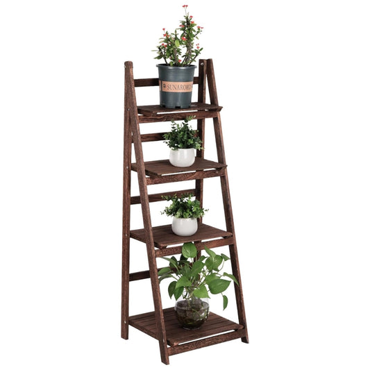 4 Tier Plant Stand Flower Display Stand Folding Wooden Ladder Storage Rack