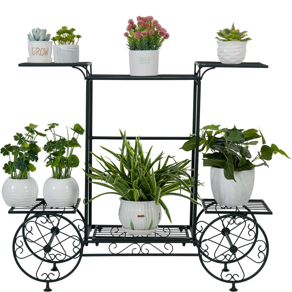 6 Tiers Metal Garden Cart Plant Stand Display Shelf Rack