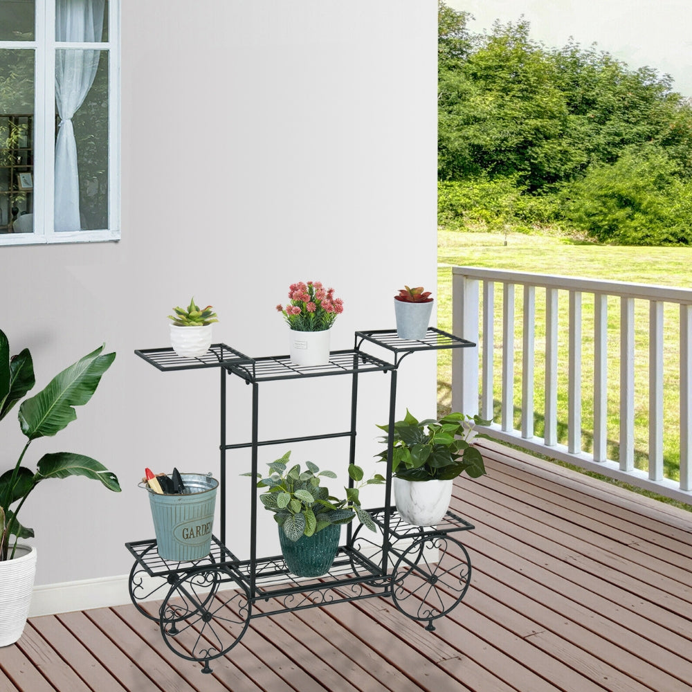 6 Tiers Metal Garden Cart Plant Stand Display Shelf Rack