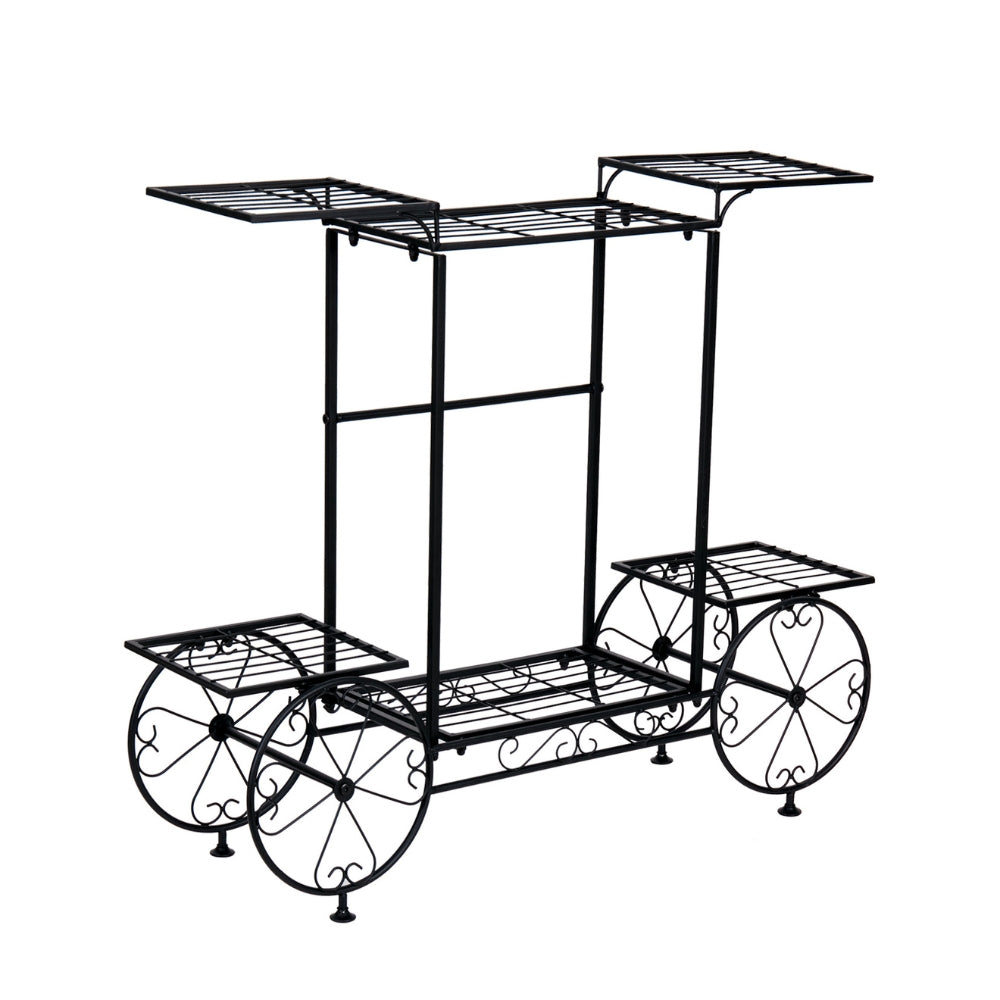 6 Tiers Metal Garden Cart Plant Stand Display Shelf Rack