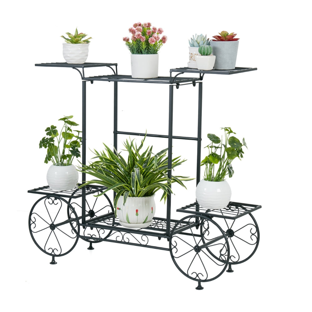 6 Tiers Metal Garden Cart Plant Stand Display Shelf Rack