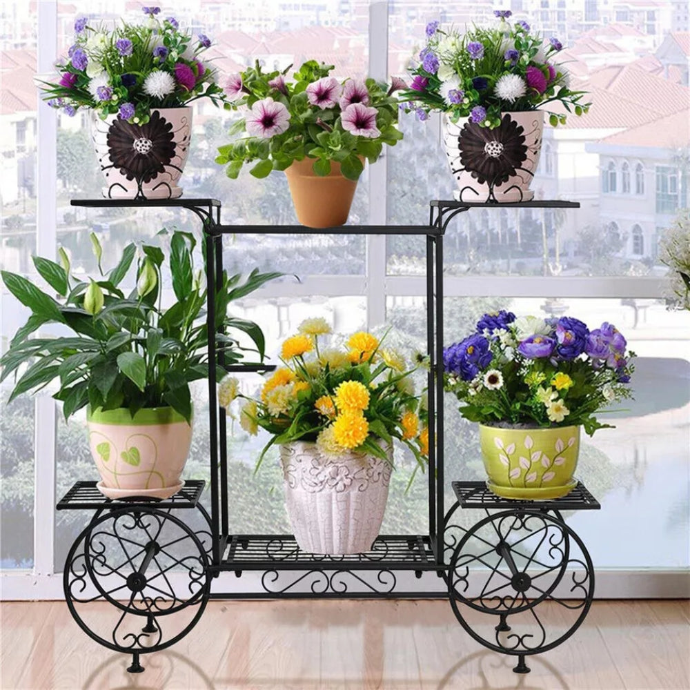 6 Tiers Metal Garden Cart Plant Stand Display Shelf Rack