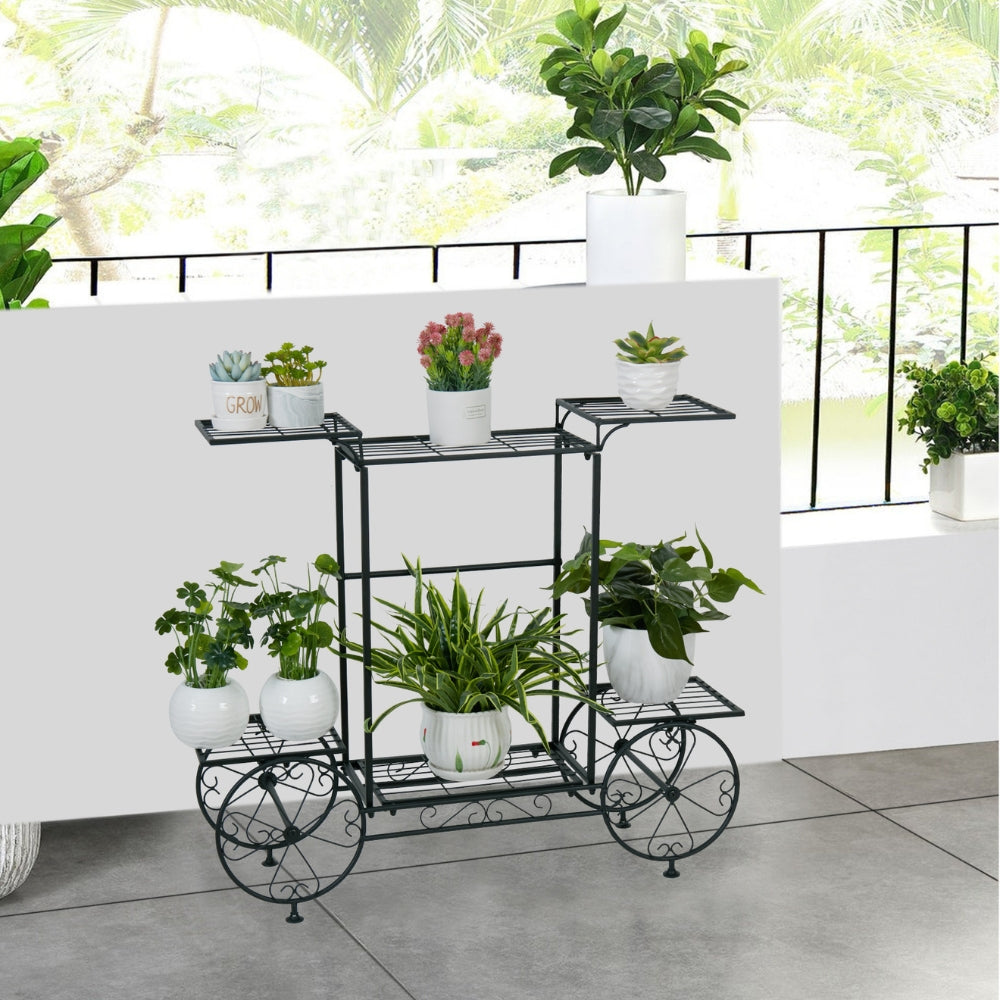 6 Tiers Metal Garden Cart Plant Stand Display Shelf Rack
