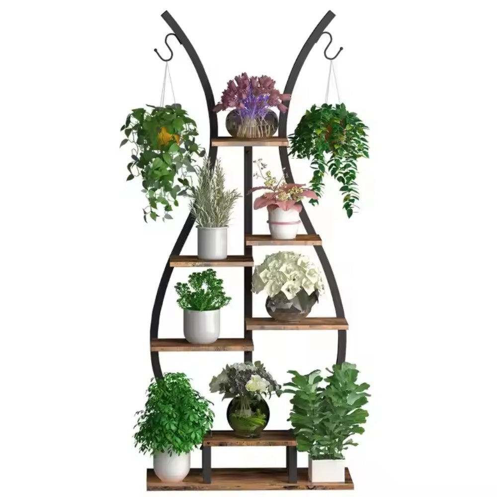 Vase Shape Tall Planter Display RackGarden Plant Stand with 5 Tiers and Hangers