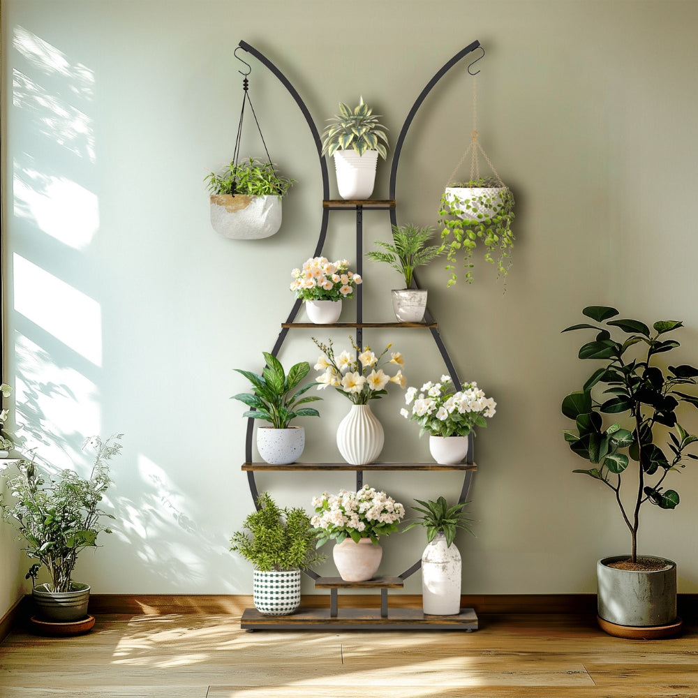 Vase Shape Tall Planter Display RackGarden Plant Stand with 5 Tiers and Hangers
