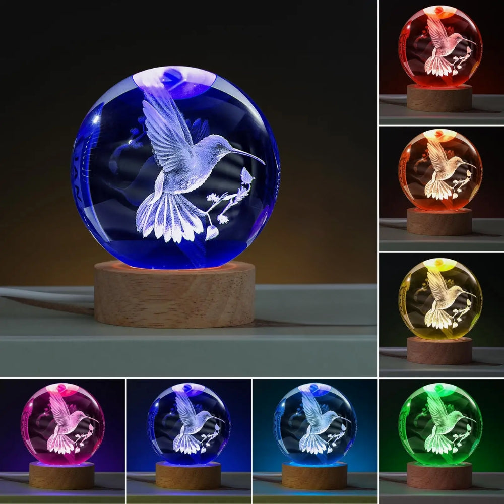 3D Hummingbird Crystal Ball Laser Engraved Home Decoration