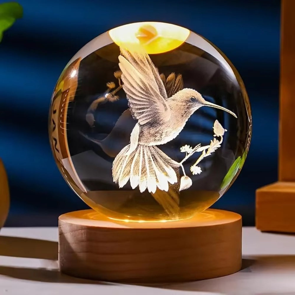 3D Hummingbird Crystal Ball Laser Engraved Home Decoration