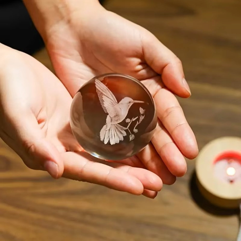 3D Hummingbird Crystal Ball Laser Engraved Home Decoration