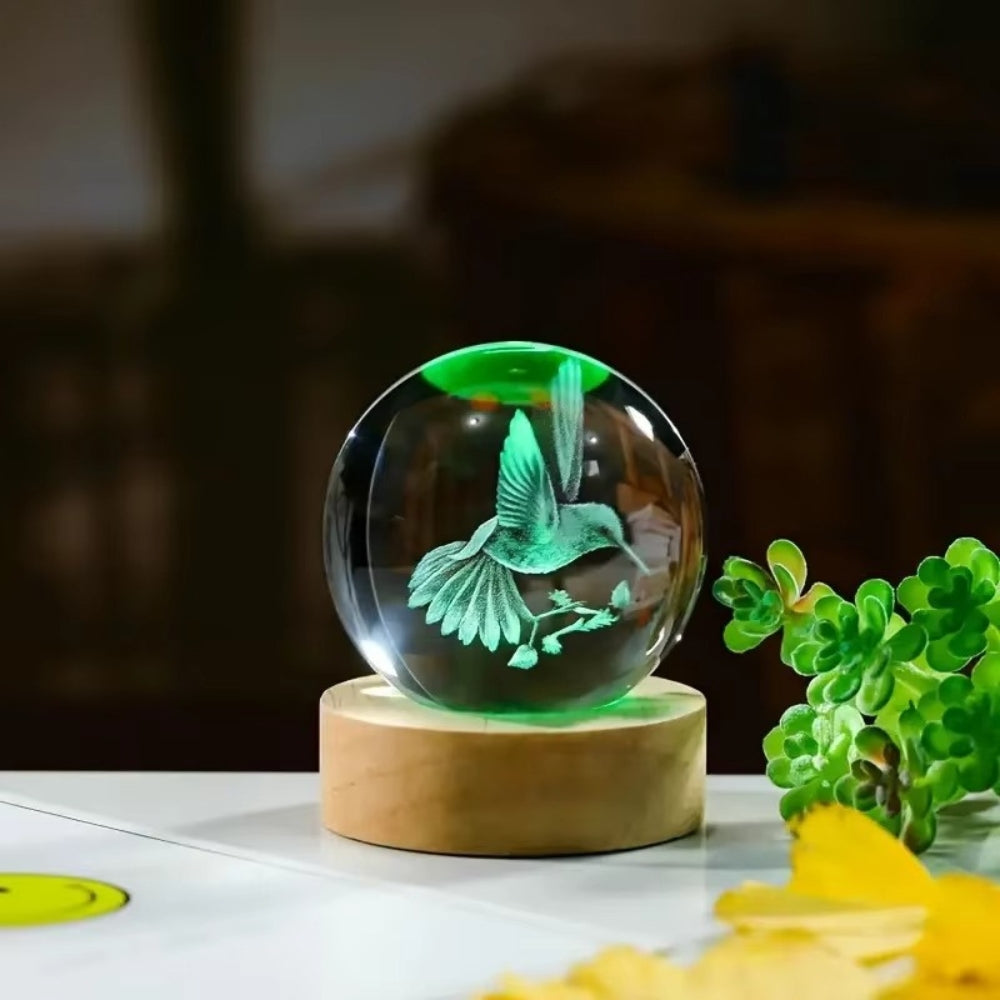 3D Hummingbird Crystal Ball Laser Engraved Home Decoration