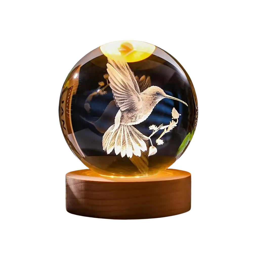 3D Hummingbird Crystal Ball Laser Engraved Home Decoration