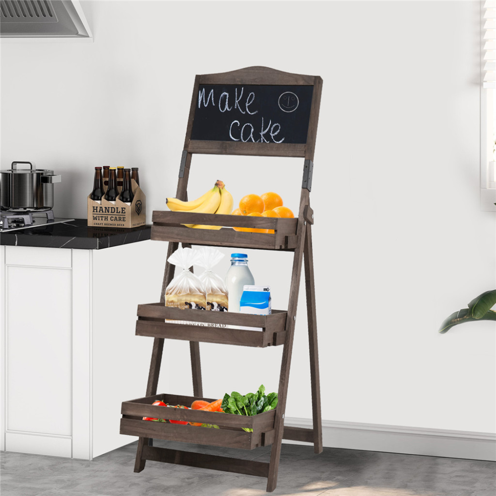 Folding Ladder 3 Tier Plant Stand Garden Flower Pot Holder Shelf with Chalkboard