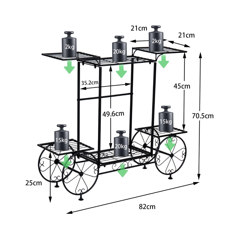 6 Tiers Metal Garden Cart Plant Stand Display Shelf Rack