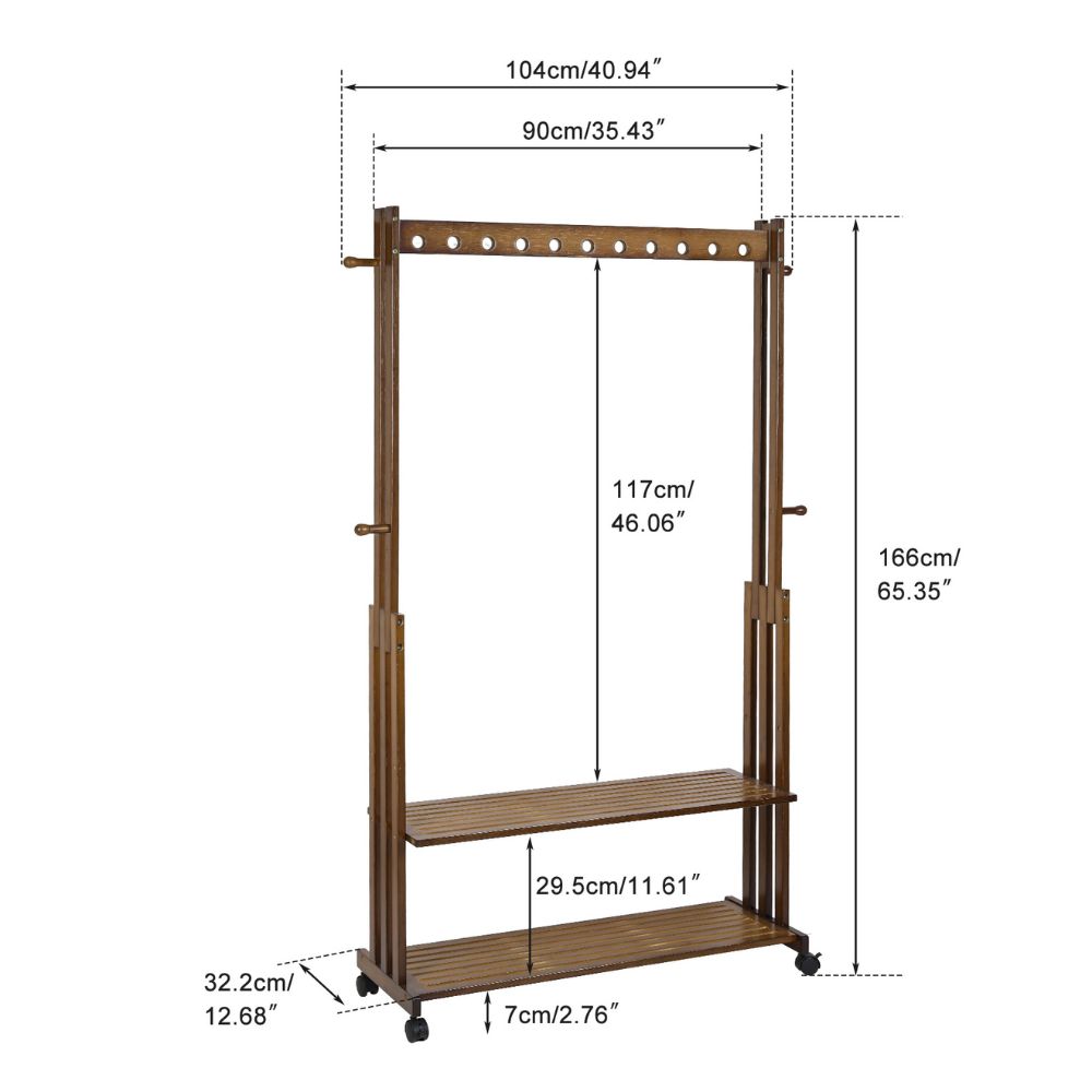 Bamboo Clothes Rack Stand with Wheels