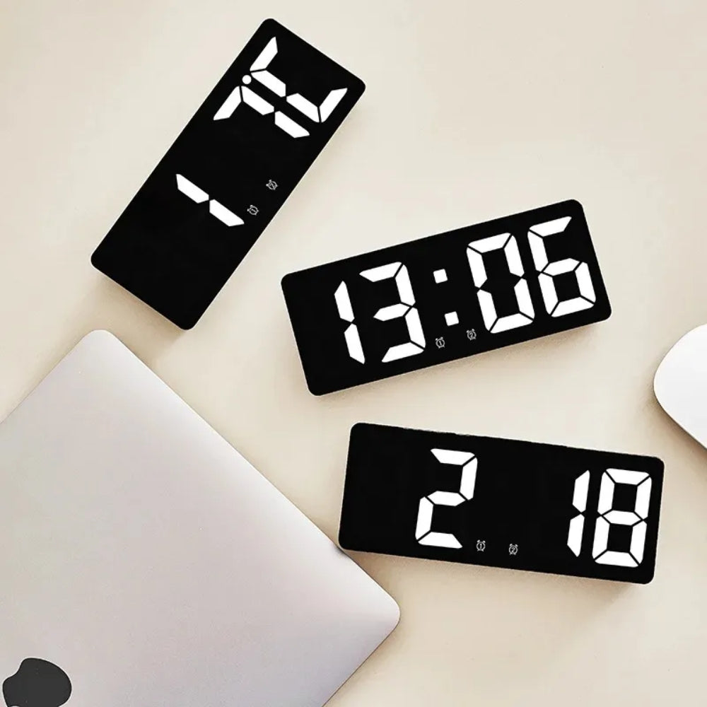 Electronic LED Digital Alarm Clock with Large Display and Mirror Design